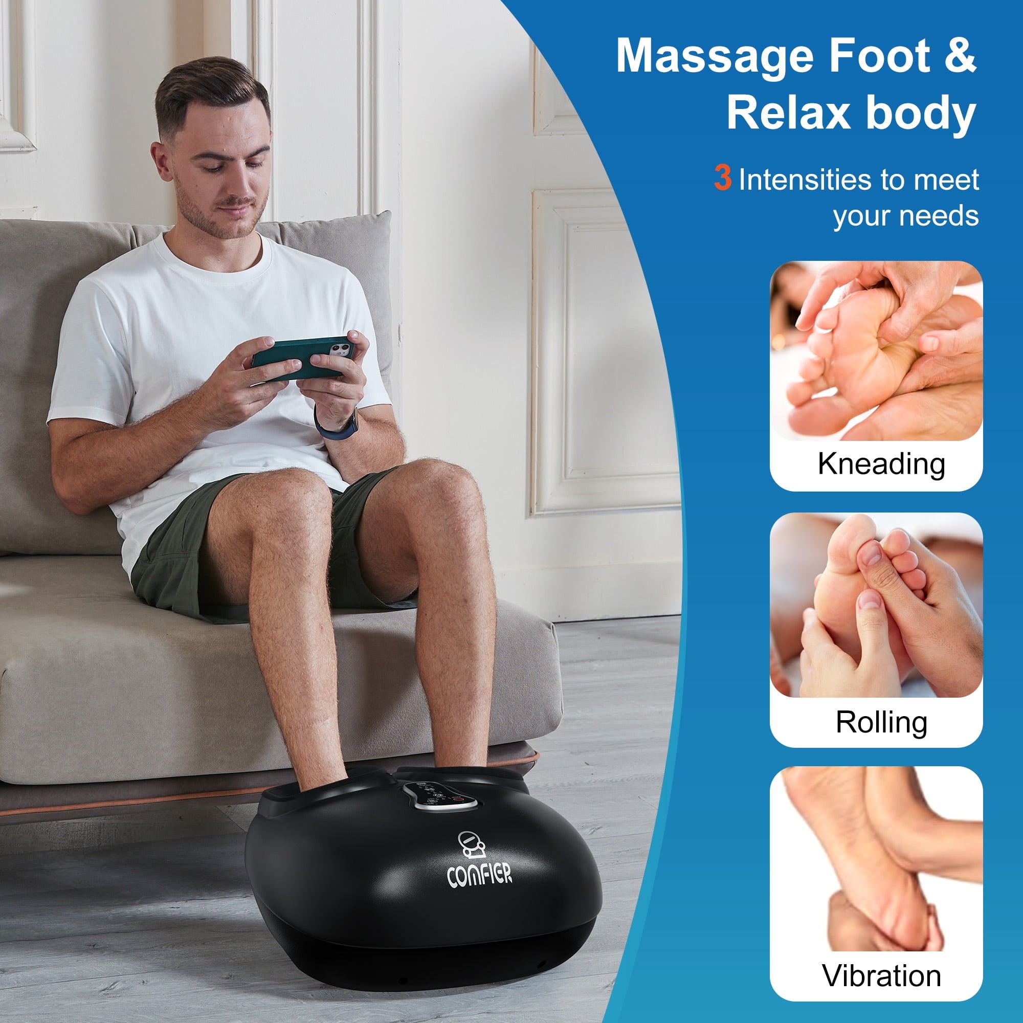 Massager with Heat Deep Kneading Feet Massage Machine for Plantar Fasciitis Blood Circulation Size Up to 13-Black - Image 6