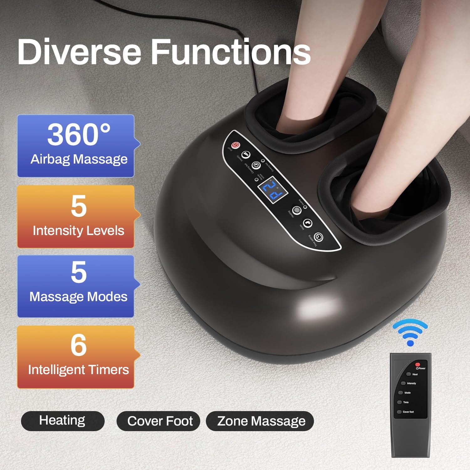 Machine with Heat & 5 Deep-Kneading Modes, 5 Massage Levels & Timer, Remote Control Deep Kneading Machine for Plantar... - Image 3