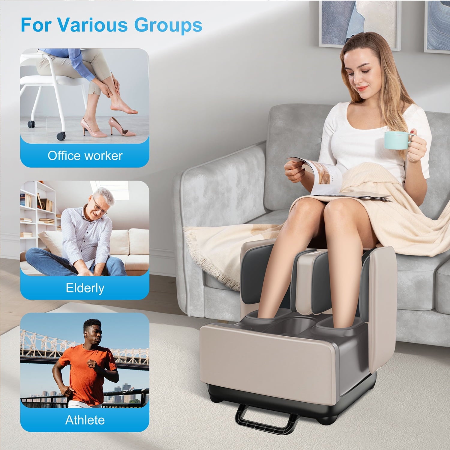 2 in 1 Foot Massager Machine & Ottoman Rest, Shiatsu Foot Calf Massager with Heat, App Control - Image 2
